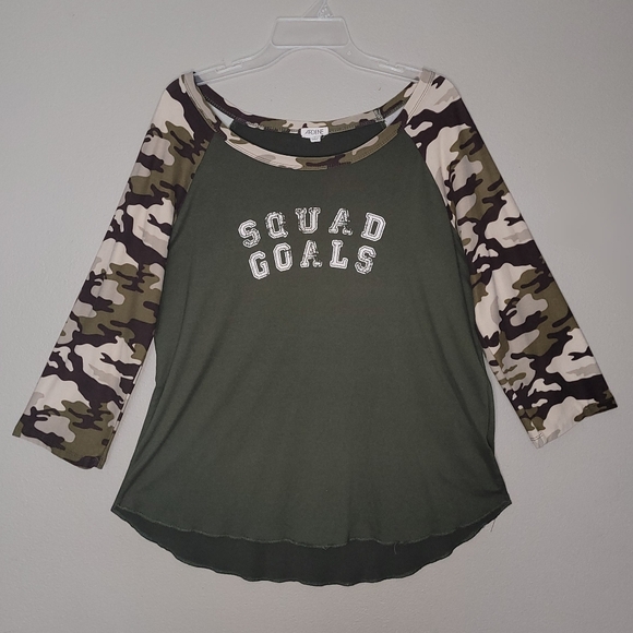 ❄️ XL | Ardene | 3/4 Camo Sleeve "Squad Goals" T-Shirt - Picture 1 of 6
